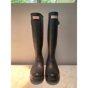 HUNTER Classic Original Rainboots Women's Black Sz 6 Side Silver Tone Buckle